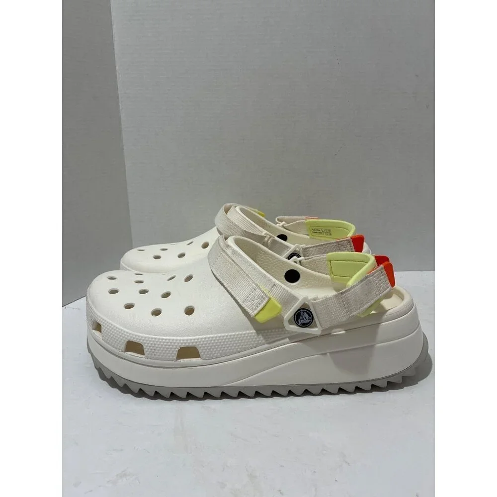 Crocs Classic Hiker Clog White neon straps Platform Shoes Comfort men's size 13